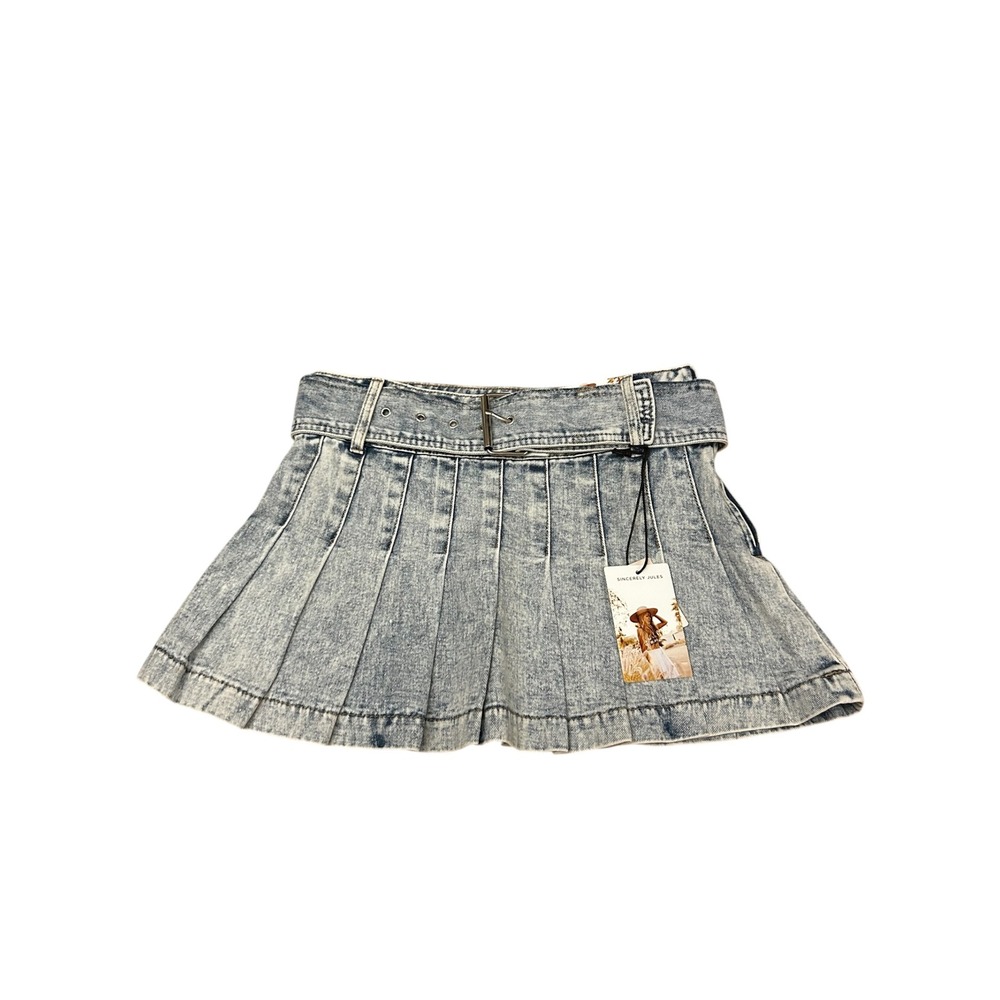 Sincerely Jules Light Denim Pleated Schoolgirl Mini Skirt Size Medium